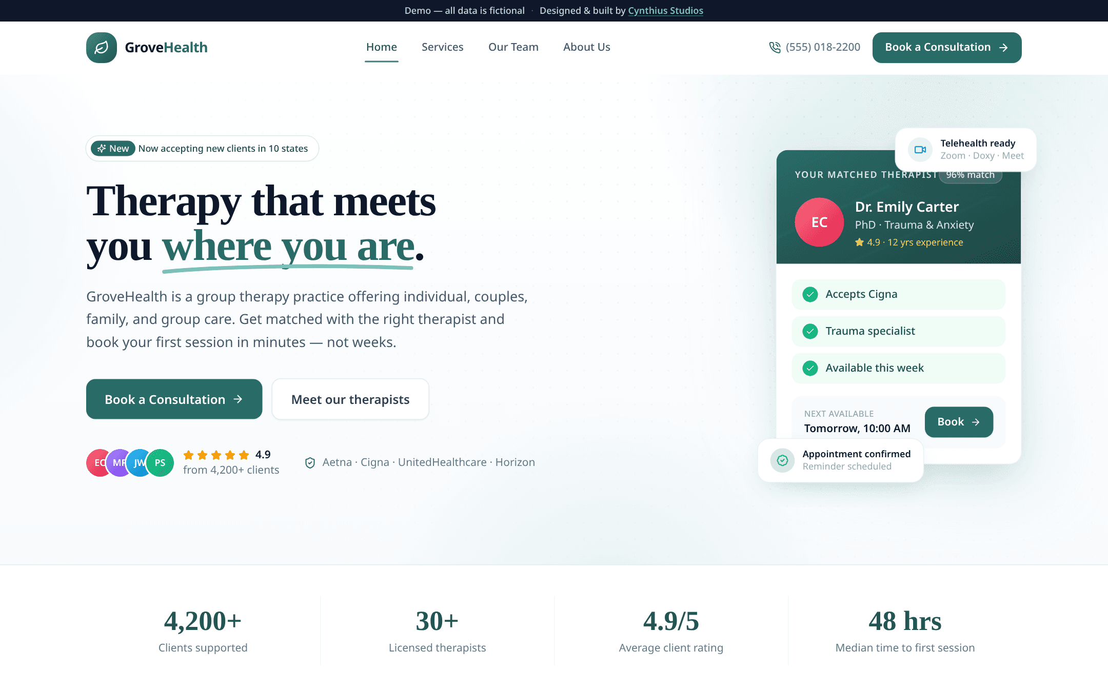 GroveHealth — automated client intake and booking demo